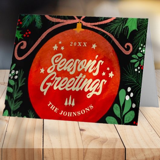 Cartes Pour Fêtes Annuelles Botanique moderne rouge boule de Noël