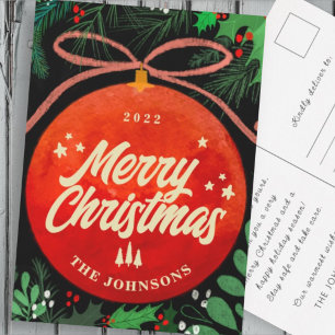 Cartes Pour Fêtes Annuelles Botanique moderne rouge boule de Noël