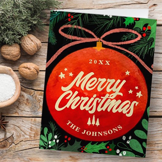 Cartes Pour Fêtes Annuelles Botanique moderne rouge boule de Noël