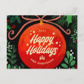 Cartes Pour Fêtes Annuelles Botanique moderne rouge boule de Noël (Devant)