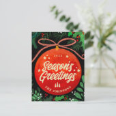 Cartes Pour Fêtes Annuelles Botanique moderne rouge boule de Noël (Debout devant)