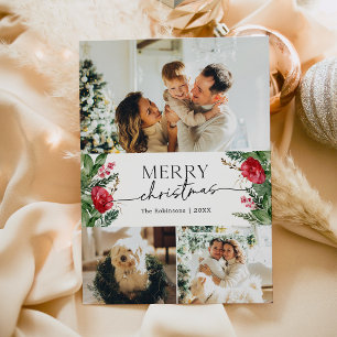 Cartes Pour Fêtes Annuelles Botanique moderne Script 3 Photo Joyeux Noël
