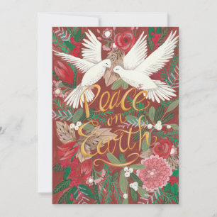 Cartes Pour Fêtes Annuelles Botanique Rouge Paix sur Terre Oiseaux Colombes