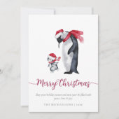 Cartes Pour Fêtes Annuelles Botanique simple moderne de pingouin de Noël (Devant)