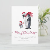 Cartes Pour Fêtes Annuelles Botanique simple moderne de pingouin de Noël (Debout devant)