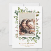 Cartes Pour Fêtes Annuelles Botanique Verdure Or Joyeux Noël Photo Holi (Devant)