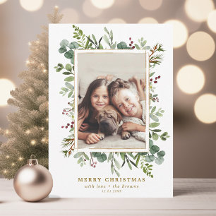 Cartes Pour Fêtes Annuelles Botanique Verdure Or Joyeux Noël Photo Holi