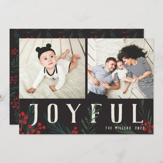 Cartes Pour Fêtes Annuelles Botaniques typographiques 2 Collage photo Joyeux (Devant / Derrière)