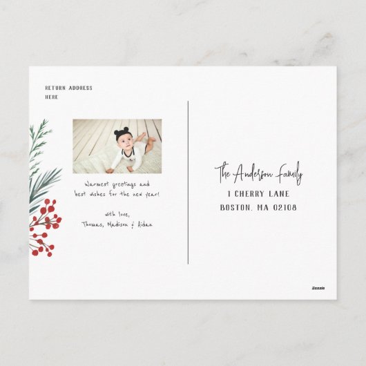 Cartes Pour Fêtes Annuelles Botaniques typographiques 3 Photo Joyeux (Dos)