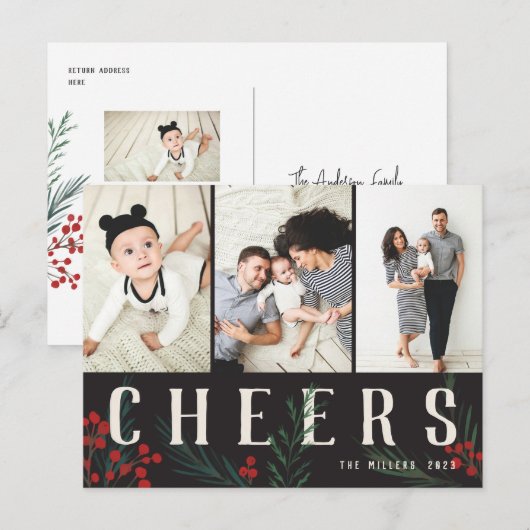 Cartes Pour Fêtes Annuelles Botaniques typographiques 3 Photos (Devant / Derrière)