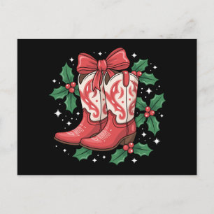 Cartes Pour Fêtes Annuelles Bottes de cowboy de Noël Holly Bow Western Country