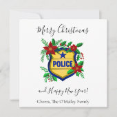 Cartes Pour Fêtes Annuelles Bouclier de la police Joyeux Noël et Bonne Année (Devant)