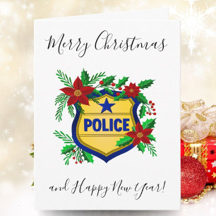 Cartes Pour Fêtes Annuelles Bouclier de police Joyeux Noël et Bonne Année