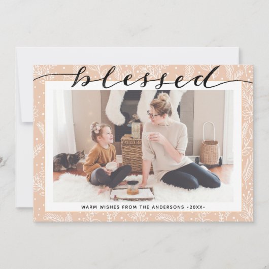 Cartes Pour Fêtes Annuelles Bouges de pin beige moderne Élégant Script minimal (Devant)