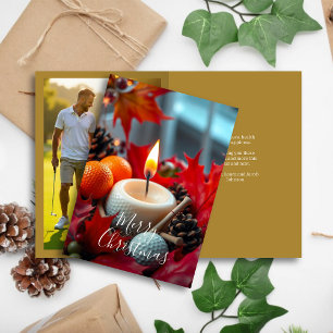 Cartes Pour Fêtes Annuelles Bougie de Noël de golf ・ Photo de famille Gold