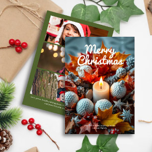 Cartes Pour Fêtes Annuelles Bougie de Noël de golf ・ Trois photos vert