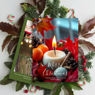 Cartes Pour Fêtes Annuelles Bougie de Noël de golf ・ Trois photos vert