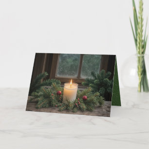 Cartes Pour Fêtes Annuelles Bougie De Noël Par Fenêtre Ferme
