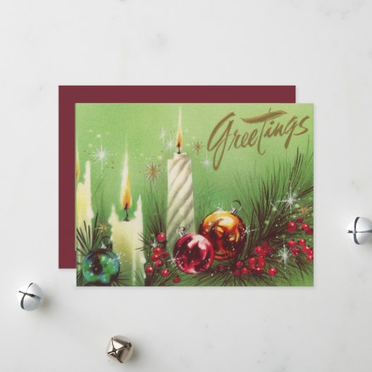 Cartes Pour Fêtes Annuelles bougie de Noël rétro (Devant/Arrière en situation)