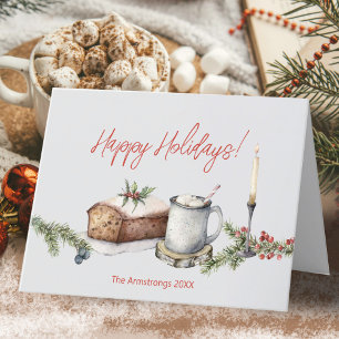 Cartes Pour Fêtes Annuelles Bougie Gâteau aux Fruits Gourmet Aquarelle Cosy