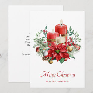 Cartes Pour Fêtes Annuelles Bougies aquarelles et Noël de Poinsettia