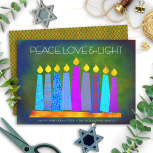 Cartes Pour Fêtes Annuelles Bougies bohèmes chic Hanukkah Paix Amour Lumière V