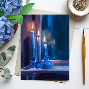 Cartes Pour Fêtes Annuelles Bougies de Hanoukka bleues aquarelle