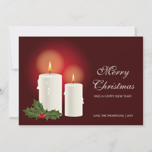 Cartes Pour Fêtes Annuelles Bougies de Noël blanches sur fond rouge avec texte