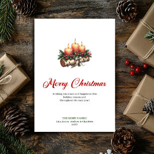 Cartes Pour Fêtes Annuelles Bougies de Noël élégantes couronne de pin baie de 