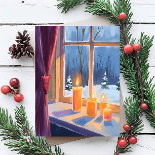 Cartes Pour Fêtes Annuelles Bougies de Noël Nuit Silencieuse Hiver Neige