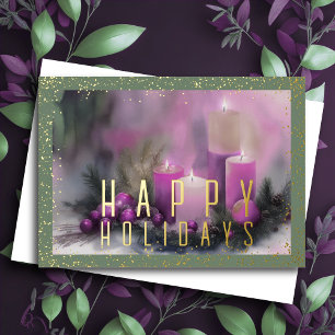 Cartes Pour Fêtes Annuelles Bougies de vacances à l'aquarelle violet vert