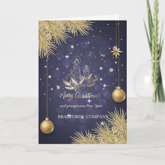 Cartes Pour Fêtes Annuelles Bougies d'or, boules, branches de pins (Devant)