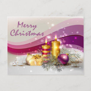 Cartes Pour Fêtes Annuelles Bougies d'or boules de Noël en Arrière - plan viol