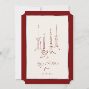 Cartes Pour Fêtes Annuelles Bougies et Rubans Dessinés à la Main Bordeaux Bleu