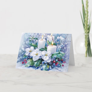 Cartes Pour Fêtes Annuelles Bougies florales non-photo vintage bleues Noël