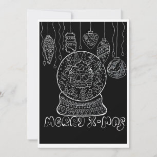 Cartes Pour Fêtes Annuelles Boule à neige de Noël à l'encre blanche dessinée à