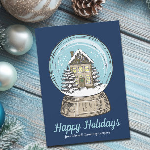 Cartes Pour Fêtes Annuelles Boule à neige de Noël bleue personnalisée Joyeuses