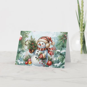 Cartes Pour Fêtes Annuelles Boule de neige de Noël à l'aquarelle vintage festi