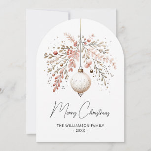 Cartes Pour Fêtes Annuelles Boule de Noël à feuillage rose pastel aquarelle 