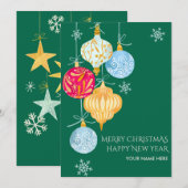 Cartes Pour Fêtes Annuelles Boule de Noël à l'aquarelle (Devant / Derrière)