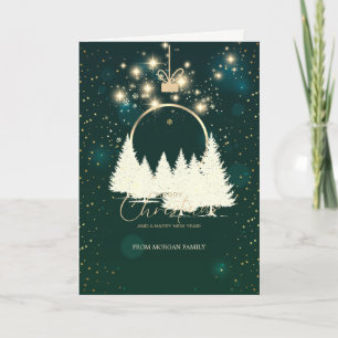 Cartes Pour Fêtes Annuelles Boule de Noël élégante verte et dorée Forêt