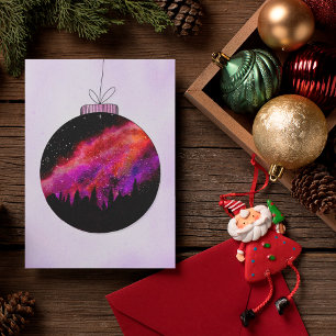Cartes Pour Fêtes Annuelles Boule de Noël en bois nuit étoilée rose violet