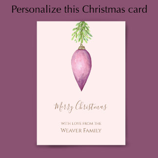 Cartes Pour Fêtes Annuelles Boule de Noël rose à l'aquarelle peinte à la main