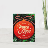 Cartes Pour Fêtes Annuelles Boule de Noël Rouge Moderne Ornement Botanique (Devant)