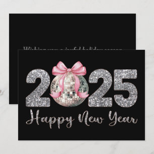 Cartes Pour Fêtes Annuelles Boule disco 2025 Bonne Année Ruban Rose