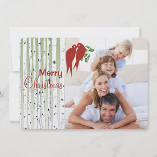 Cartes Pour Fêtes Annuelles Bouleaux Oiseaux rouges d'amour Joyeux Noël