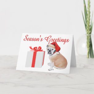 Cartes Pour Fêtes Annuelles Bouledogue anglais au chapeau de Père Noël