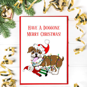 Cartes Pour Fêtes Annuelles Bouledogue Anglais Avec Guirlandes De Noël Joyeux