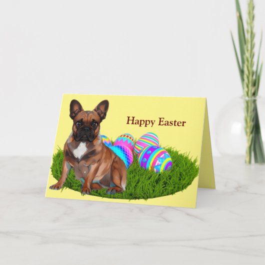 Cartes Pour Fêtes Annuelles Bouledogue français Joyeuses Pâques (Devant)