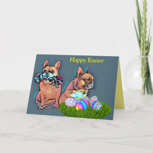 Cartes Pour Fêtes Annuelles Bouledogue français Joyeuses Pâques Bouledogue fra